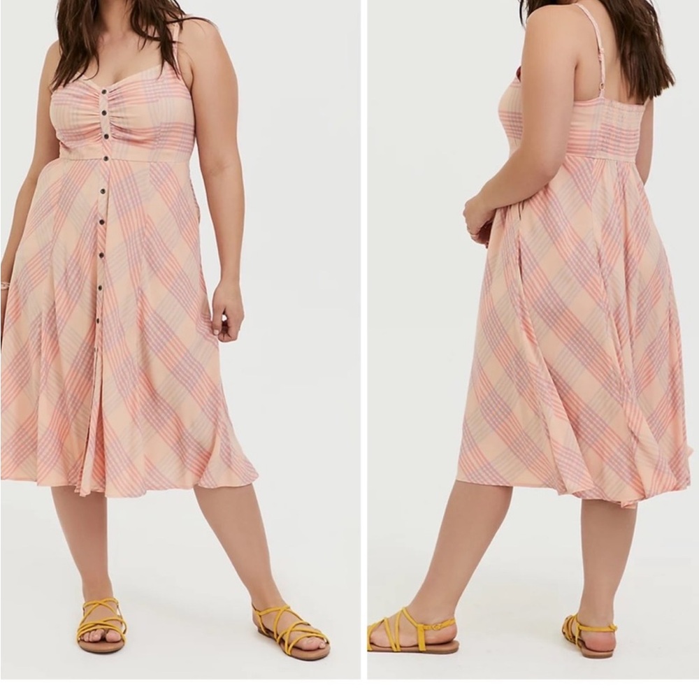 Torrid Pink Plaid Button Midi Dress